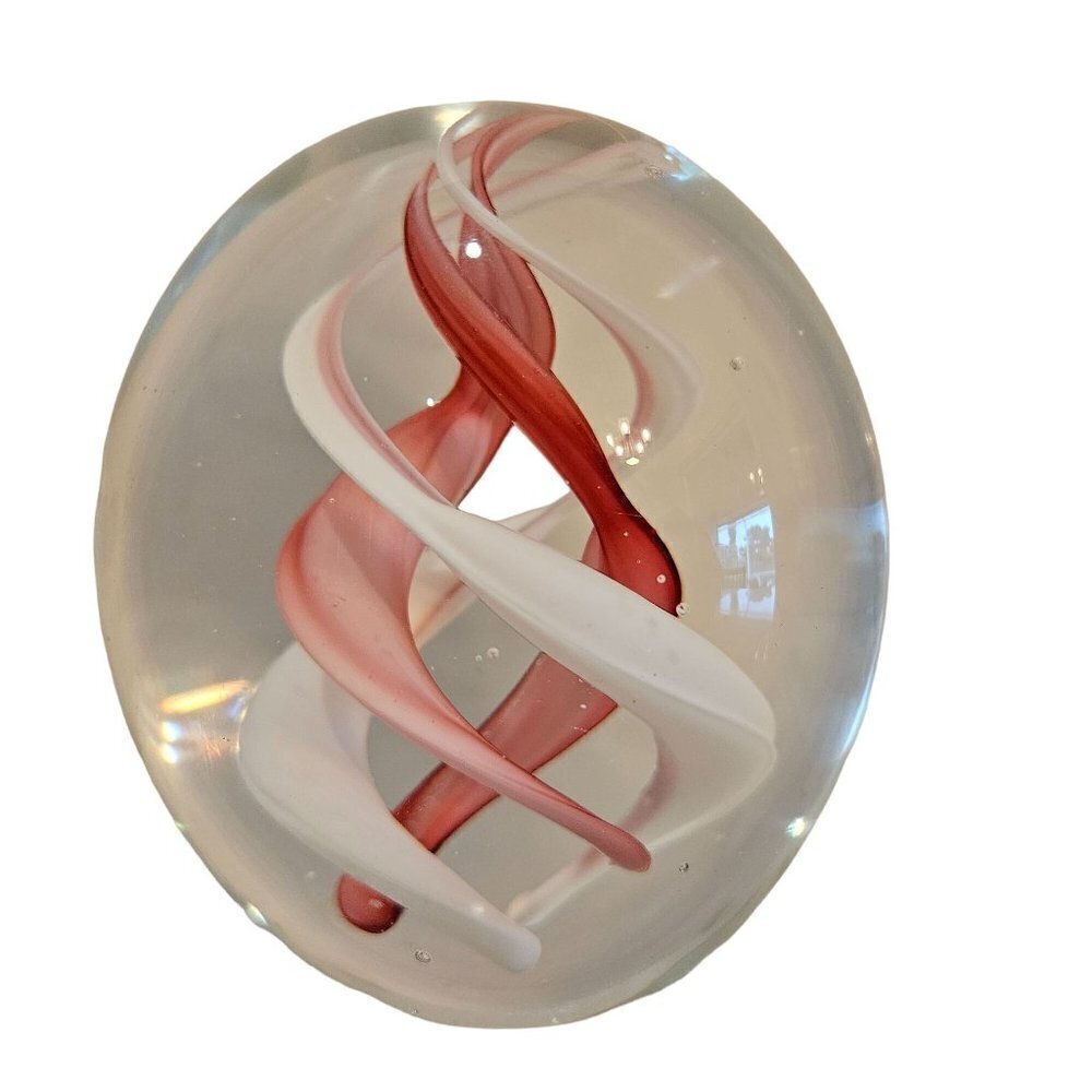 Pink Ribbon Spiral‎ Swirl Art Glass Egg Magnum Heavy Paperweight